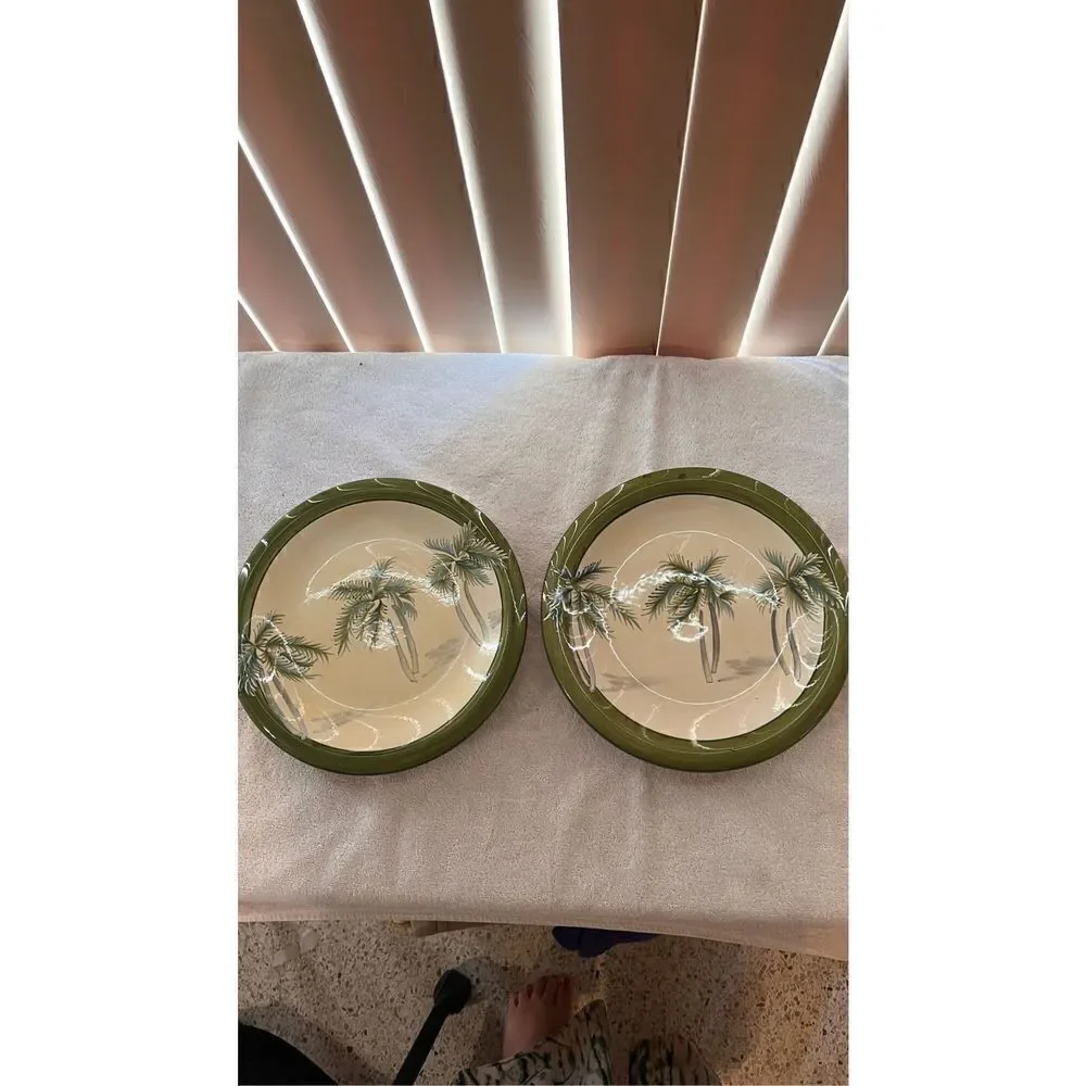 Tropical Breeze Sakura Oneida Palm Tree Dinner Plate Dish Set of Two 10